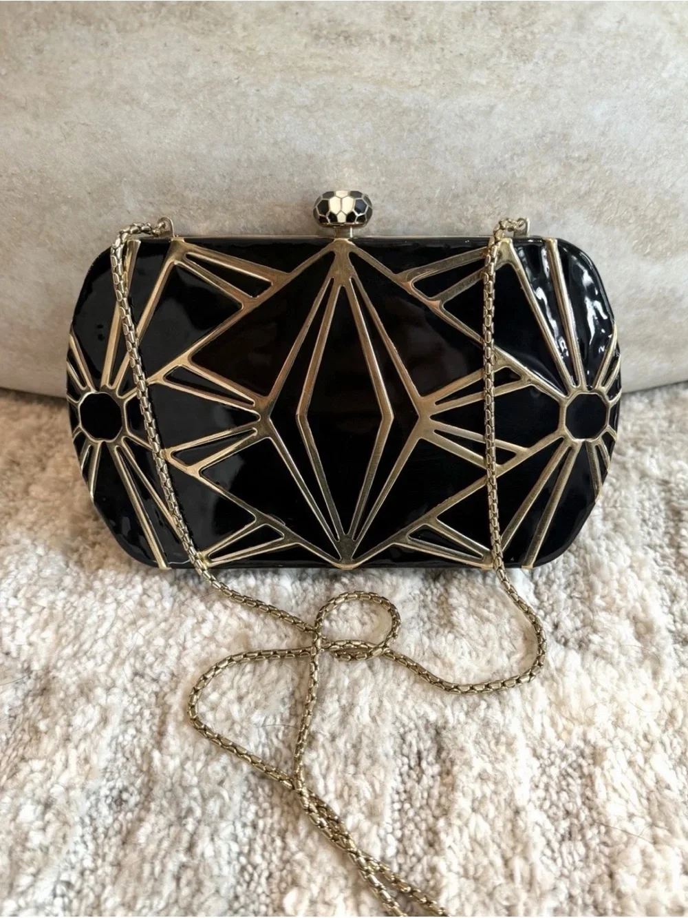 Bvlgari Serpenti Enamel Black & Gold Metal Chain Clutch Bag